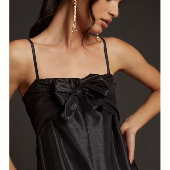 NWT Anthropologie Hutch Bow Front Jumpsuit Black Satin Tie Strappy - Picture 3 of 4